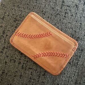 Rawlings Brown Leather Card Wallet with Baseball Stitching & Magnetic Money Clip